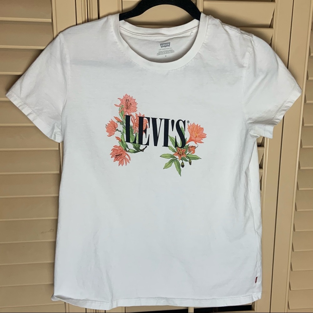 LEVIS Women’s White Floral Graphic Logo Short Sleeve T-Shirt